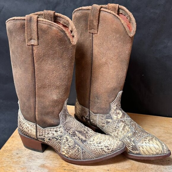 Dan Post Boots Size 9D Genuine Python Mens Brown EUC Snakeskin Snake Skin